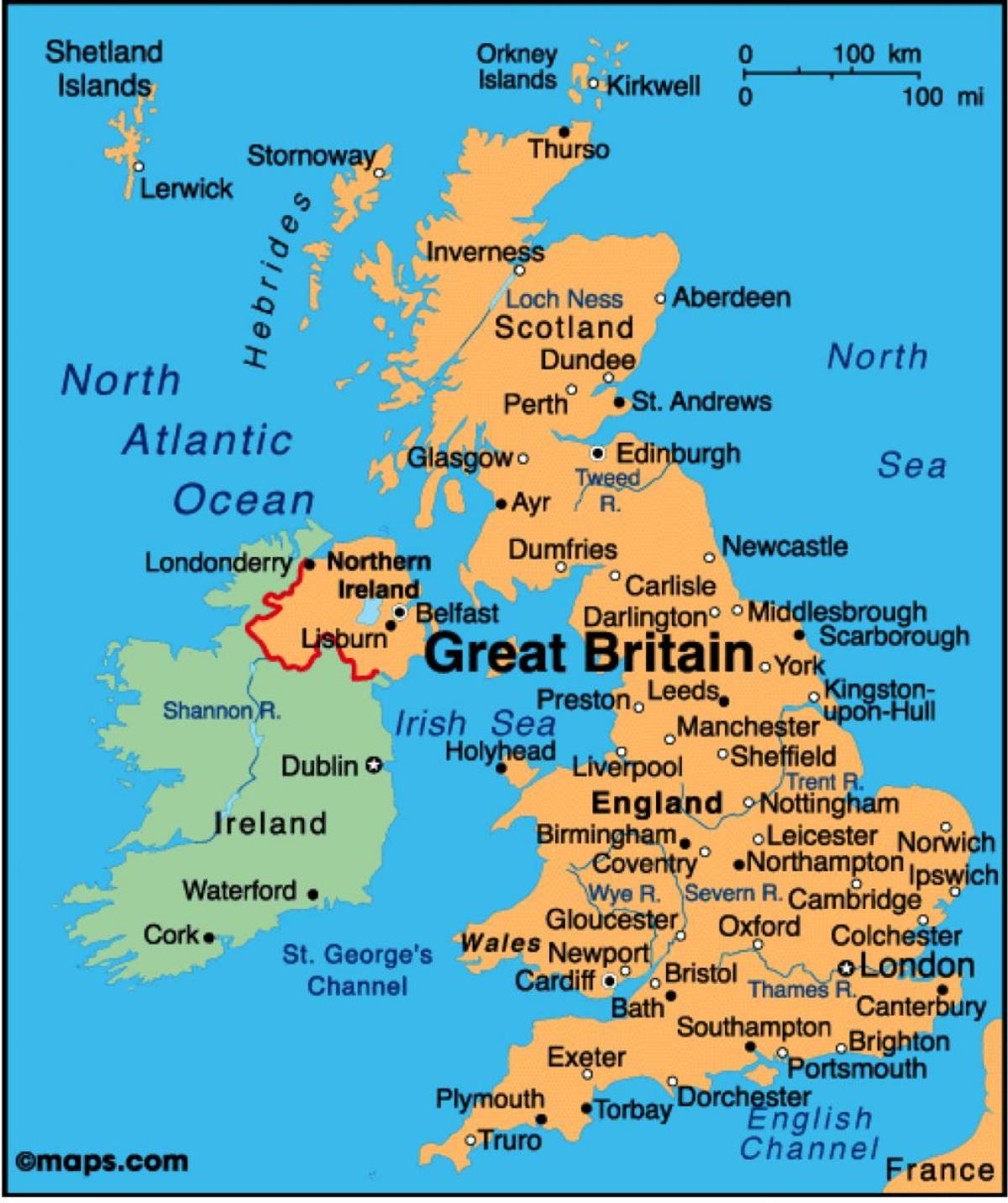 Geographical position of great Britain карта